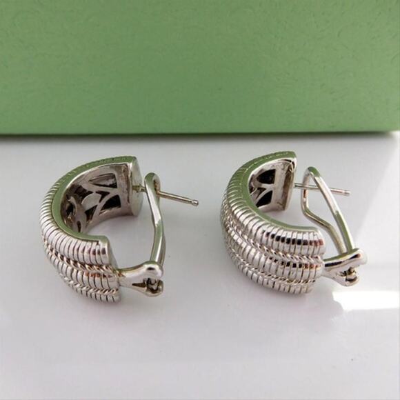 Judith Ripka Wide Cable Semi Hoop Sterling Silver Earrings Pierced - Picture 4 of 8